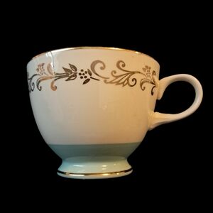 VTG Robins Egg Blue & Gold Filigree Cream Teacup | Gold Crown Pattern | 1960s